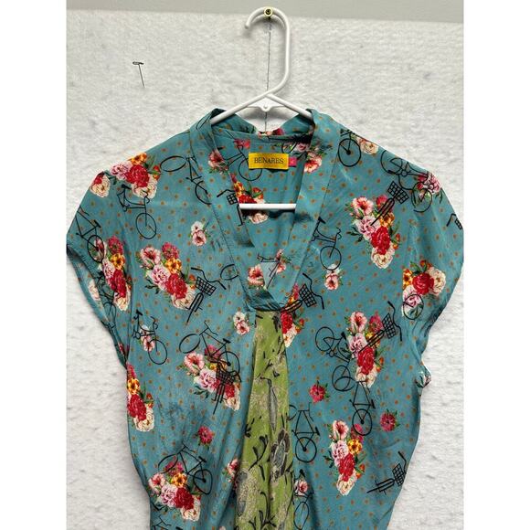 Benares Floral Bicycle Print V-Neck Tunic Dress XL - Picture 4 of 10